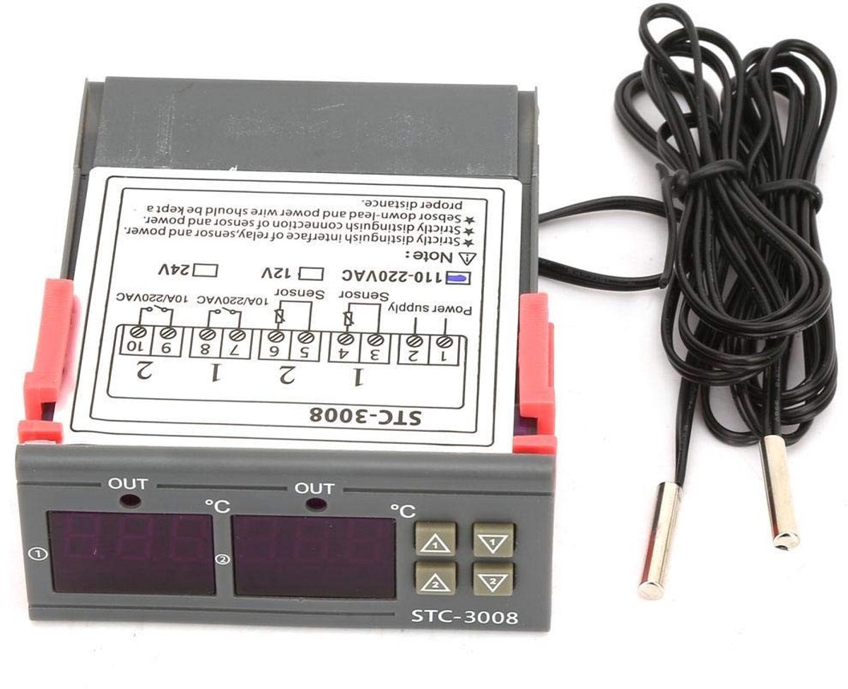 By shayne - Digitale Thermostaat - Temperatuurregelaar - Dual Display - Zwart - Temperatuurmeter - Geschikt voor Diverse Toepassingen - Model STC-3008