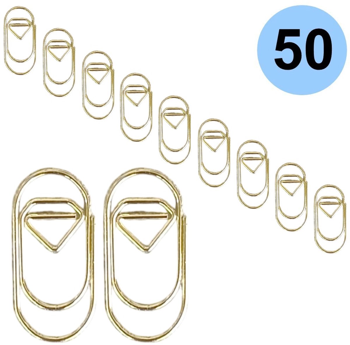 Fako Bijoux - 50x Mini Paperclip Diamant Goud - Goudkleurige Diamantjes Paperclips - Clip Diamond Goud - Sluitclip - Paperclip - Papierklem - Cadeauverpakking - Trouwen - Geboorte - 50 Stuks