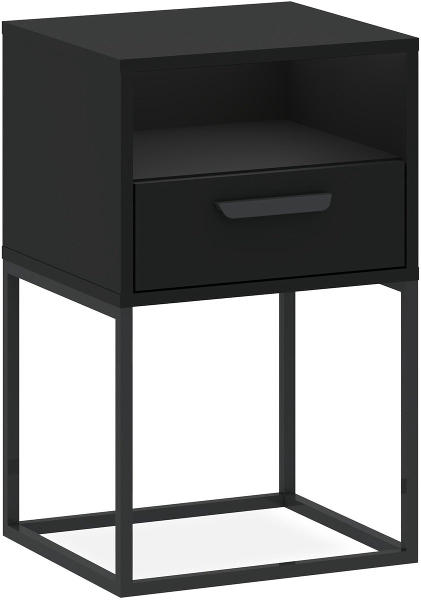 KONSIMO® RECTUS Nachtkastje - met lade - met plank - Bijzettafel - Zwart - 40x65x39 cm