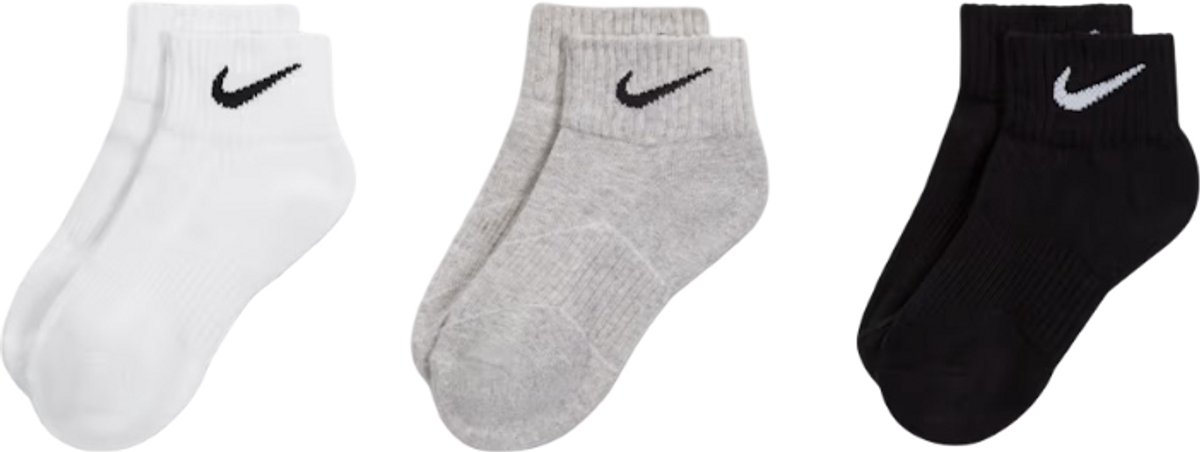 Nike Performance Gevoerde enkelsokken voor kinderen 3 paar Zwart