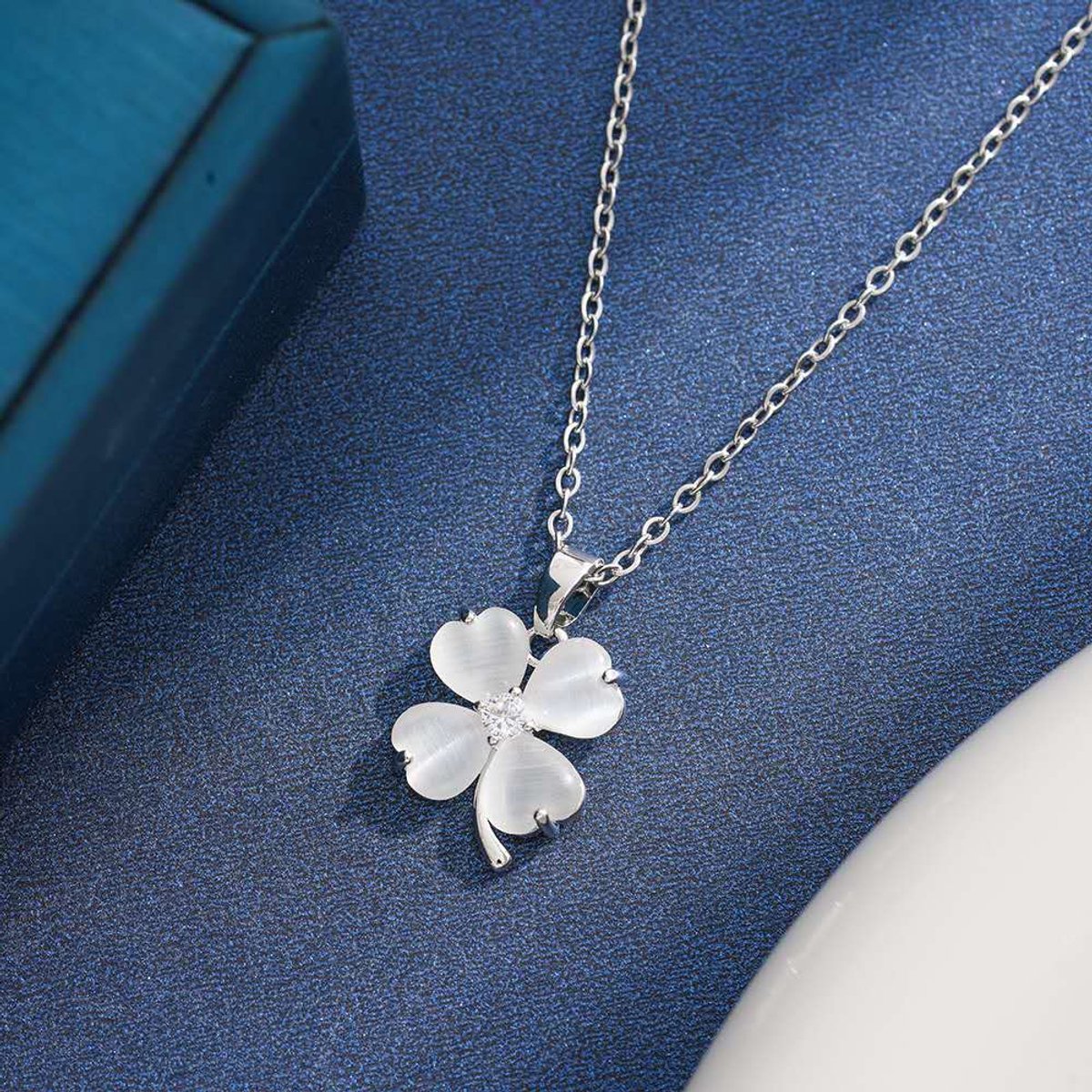 Gading dames ketting met een klavertje vier- RVS ketting-zilverkleurig- 10mm-40cm+5cm