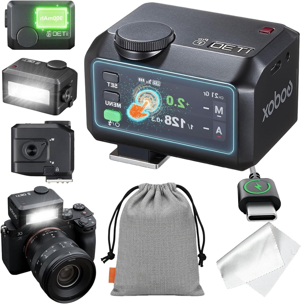 TTL Mini Camera Flitser met 2.4G HSS 1/8000s, Touch Screen & USB-C, Geschikt voor Fujifilm Camera's zoals X-T20, X-T30, X-T2 en X-T3