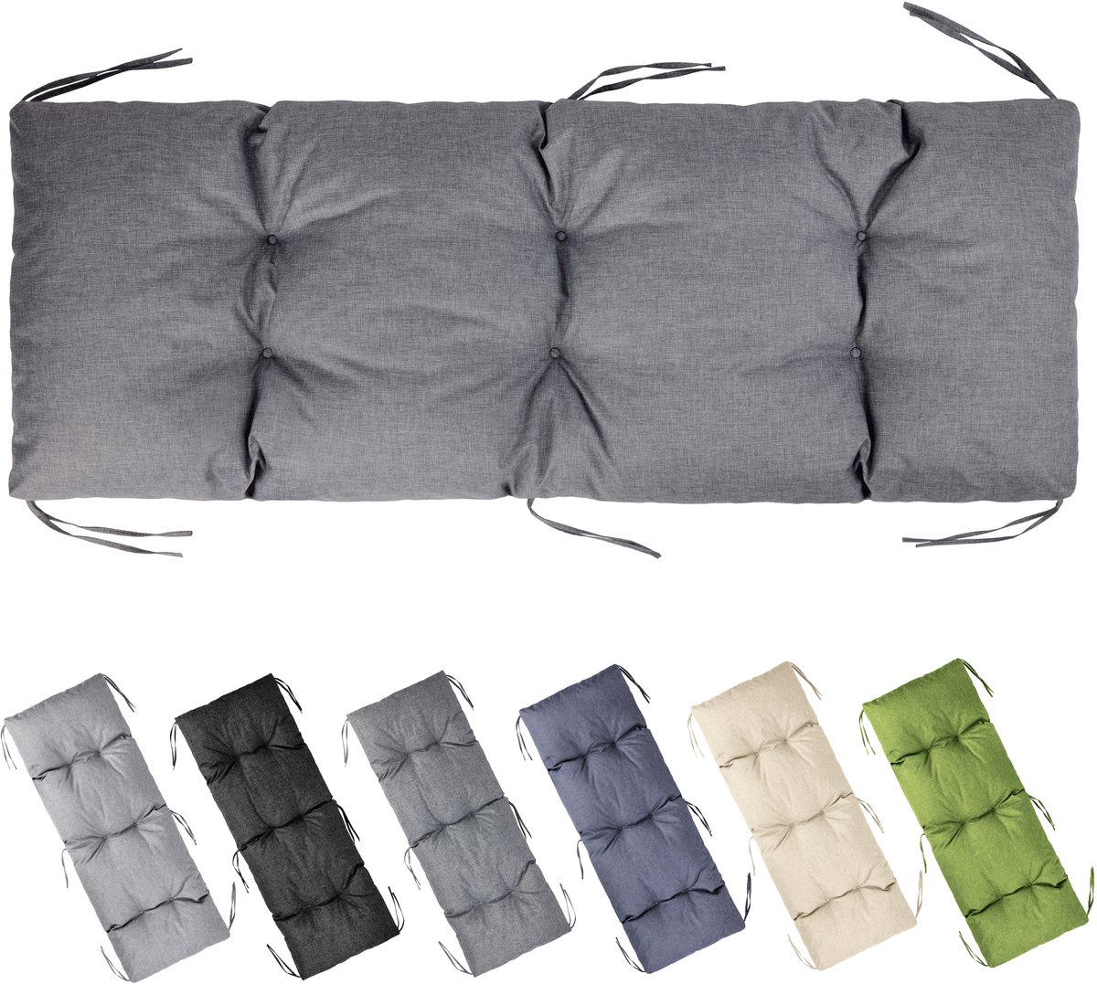 Garronda Bankkussen 140x50 cm – 10 cm dik – Waterafstotend & UV-bestendig – met Banden – Grafiet GD-AM-Bono