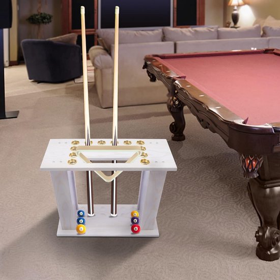 Keu Houder - Pool Stick Organizer - Biljart Opslag - Stevige Houtconstructie - 16 Keuen Capaciteit - Houtkleur — afbeelding 2