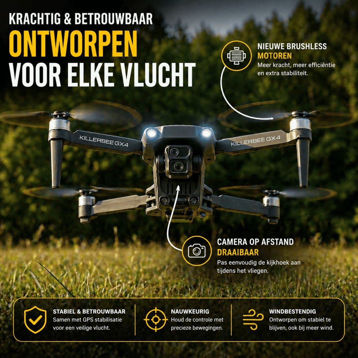 Killerbee GX4 Nighthawk - Drone met camera, GPS en schermcontroller - Geschikt voor Kinderen, beginners en volwassenen – foto 3