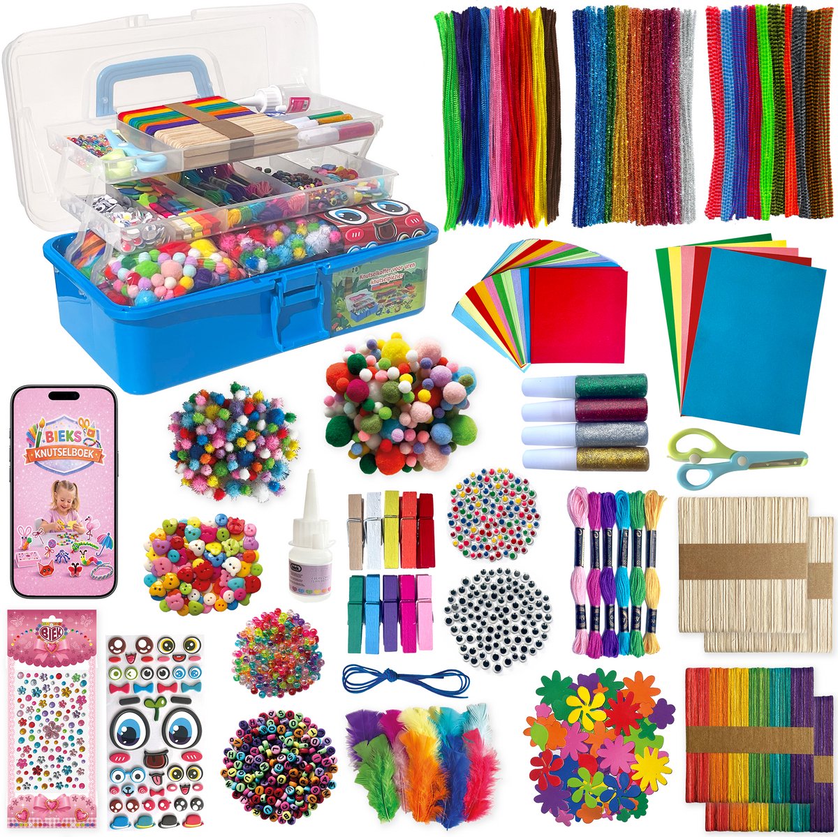 Knutselkoffer XXL BIEK20® Blauw - Inclusief E-Book - Knutselpakket - Knutselen Jongens - Creatief Speelgoed - Knutseldoos - Knutselset - Knutselen voor Kinderen