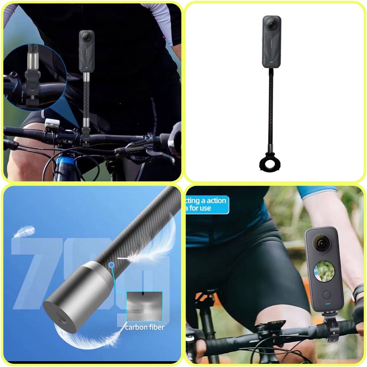 Fiets Mount Voor Insta360 - Motor - Carbon Fiber Extension - Motor Mount for Insta360 - Bike Mount - Motorcycle - Motorfiets Mount Insta360 One X5 X4 X3 X2 X R GO Ace Fiets Bundle - Insta360 Accessoires - Aluminium - Carbon