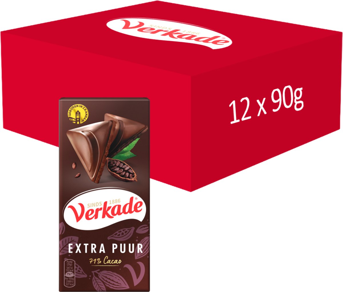 Verkade - Chocolade Reep - Extra Puur - 12 x 90 gram