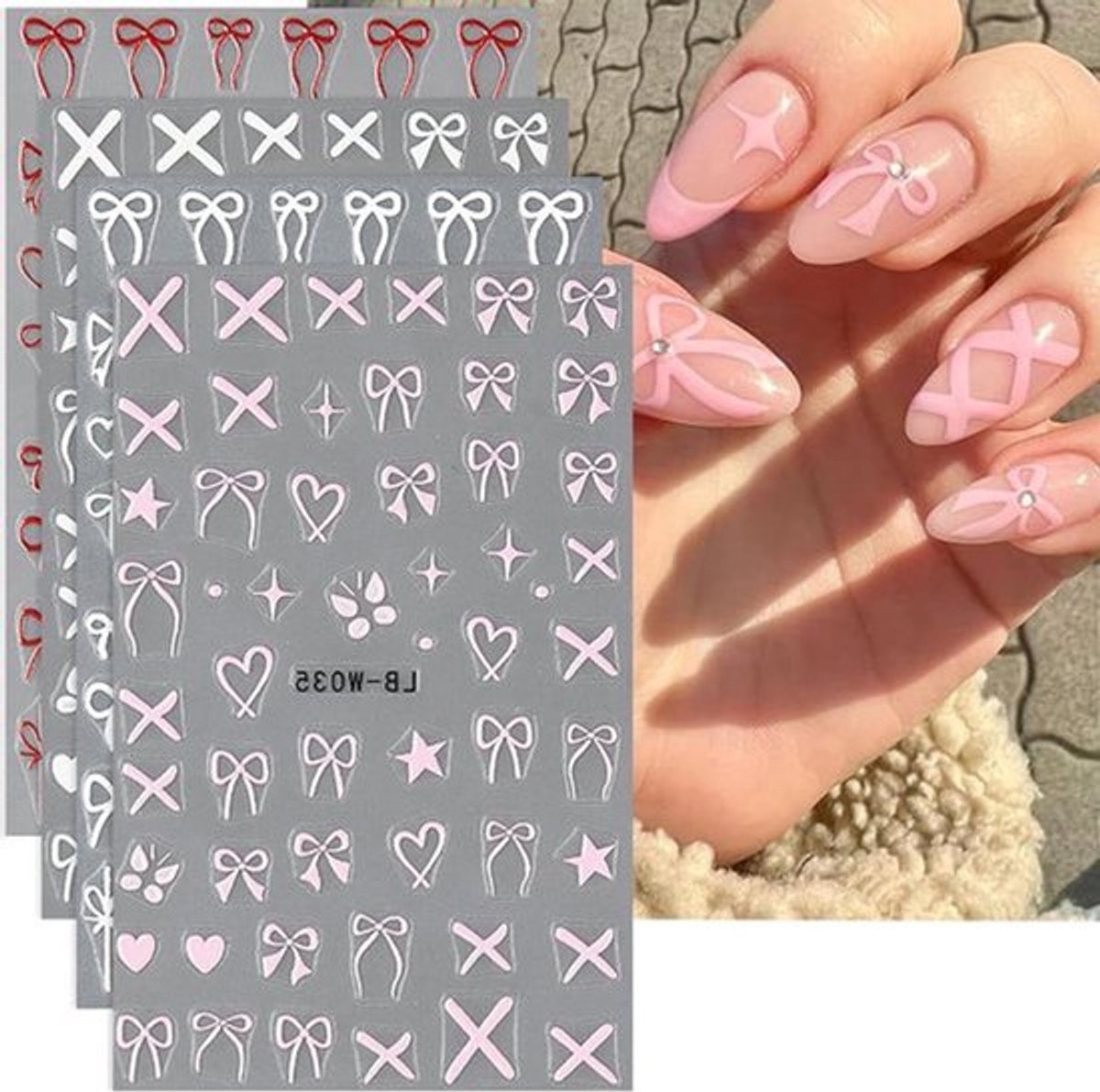 Vlindervormige Nagelstickers - 4 vellen Nail Art Stickers met Roze Vlinderdas