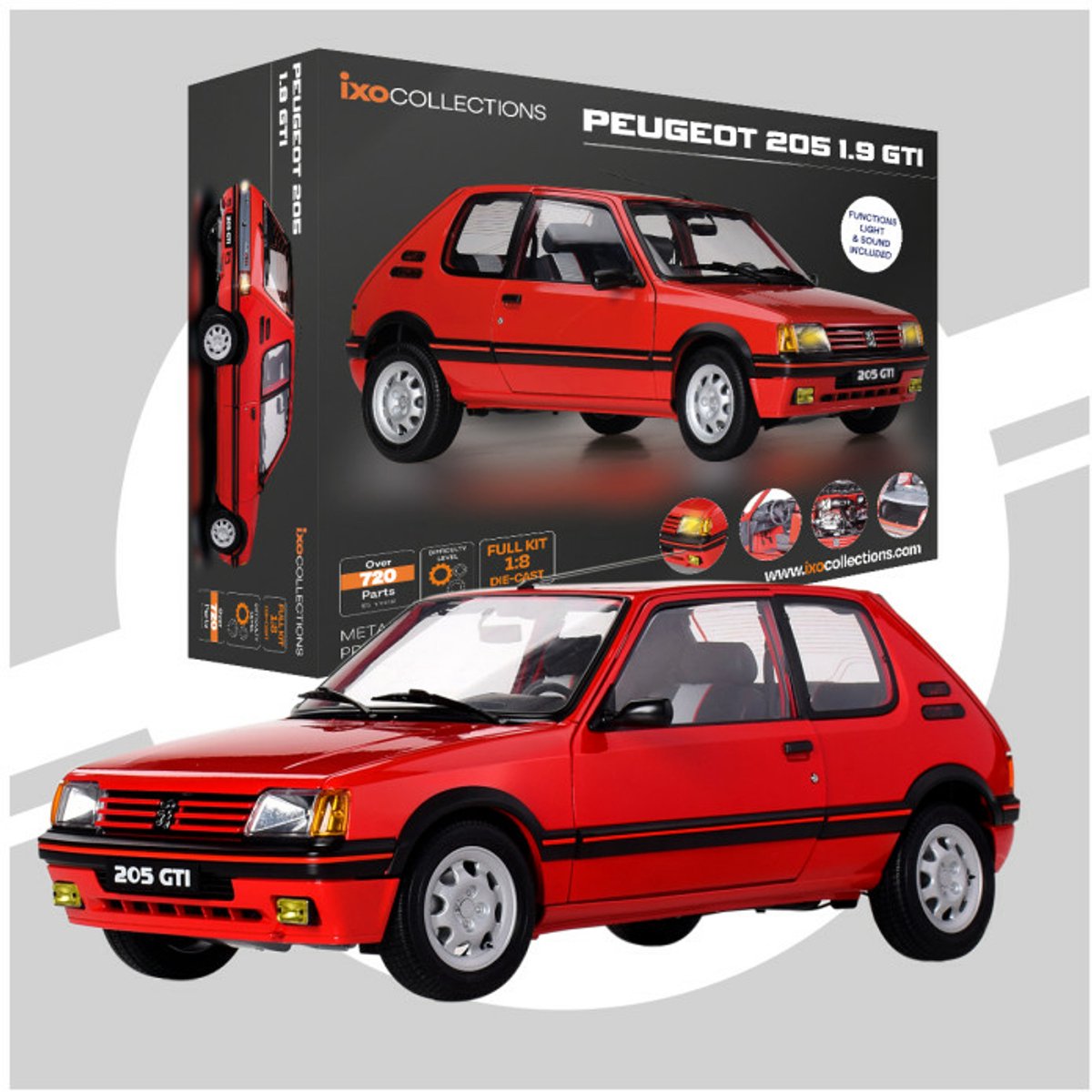 IXO Collections Modelbouwpakket Auto - IXO-002 Peugeot 205 GTI rood bouwmodel schaal 1:8