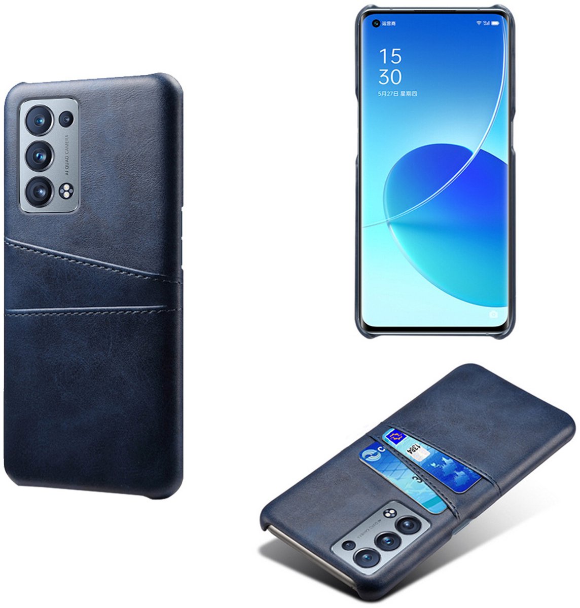 Back Cover met Opbergvakjes + PMMA Screenprotector voor OPPO Reno6 Pro _ Blauw