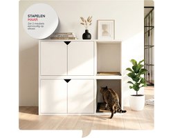 Catchi Kattenbak Kast - Kattenkast opstapelbaar - Kattenbak Meubel - Kattenbak Ombouw - kattenbak Huis - Voor 2 Katten Met Cat Scratcher & EVA drooghoud mat - Kattenkrabber - Wit