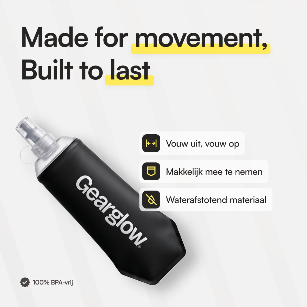 GearGlow® Soft Flask 500 ml - Opvouwbare Waterfles - Drinkfles Hardlopen - Opvouwbare Drinkfles - Zwart — cadeau in Sport & Outdoor - foto 2