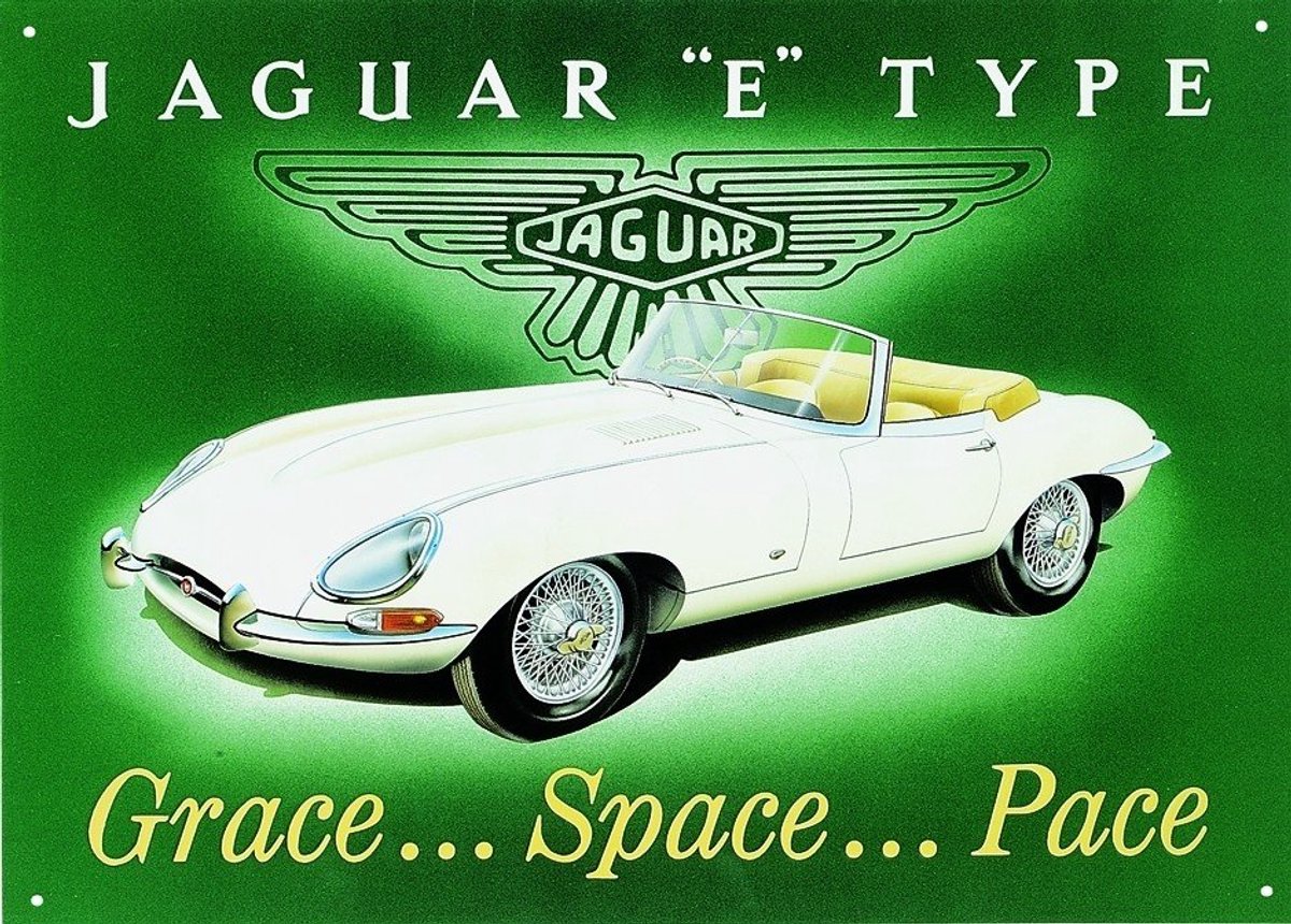 Metalen Wandbord Jaguar E-Type - Oldtimer Reclamebord - Vintage Auto Decoratie - Retro Mancave Garage - Metalen Bord Woonkamer - Cafe Bar Kroeg - Horeca Reclameplaat - Muurplaat - Cadeau Man Autoliefhebber - 30x40 cm