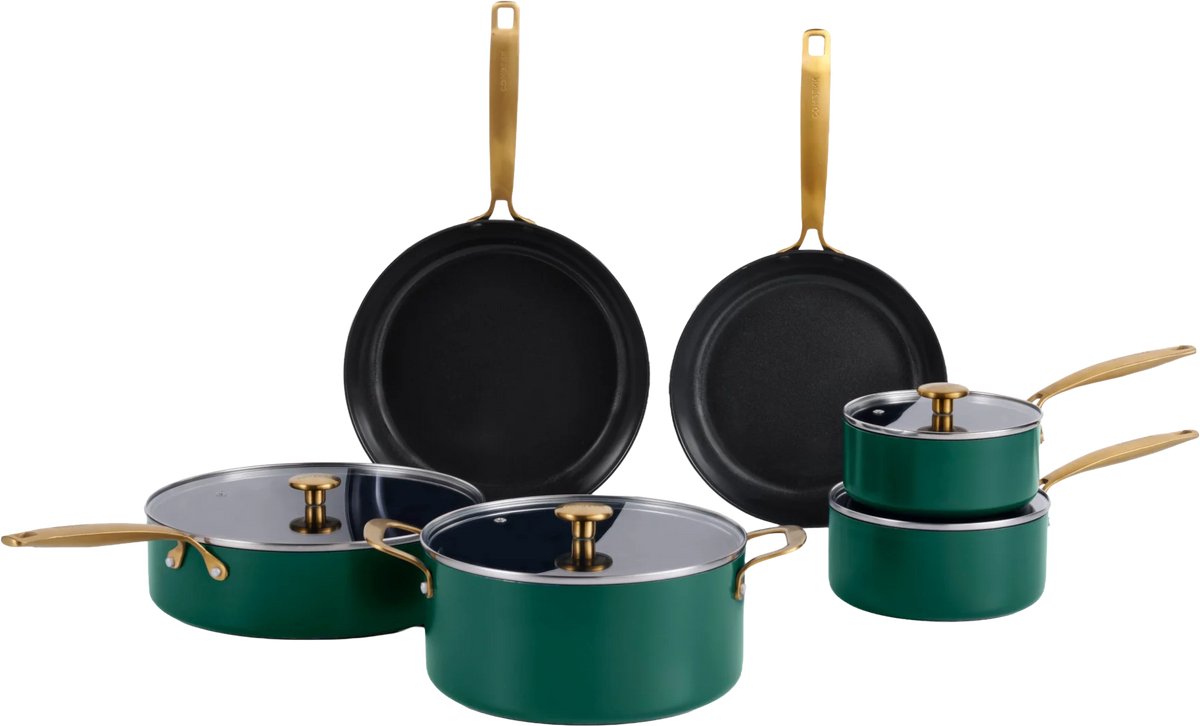 Combekk Element Expert pannenset 10-delig - PFAS-vrij - 100% gerecycled aluminium - Non-stick keramische antiaanbaklaag - Geschikt voor inductie - Holly Green
