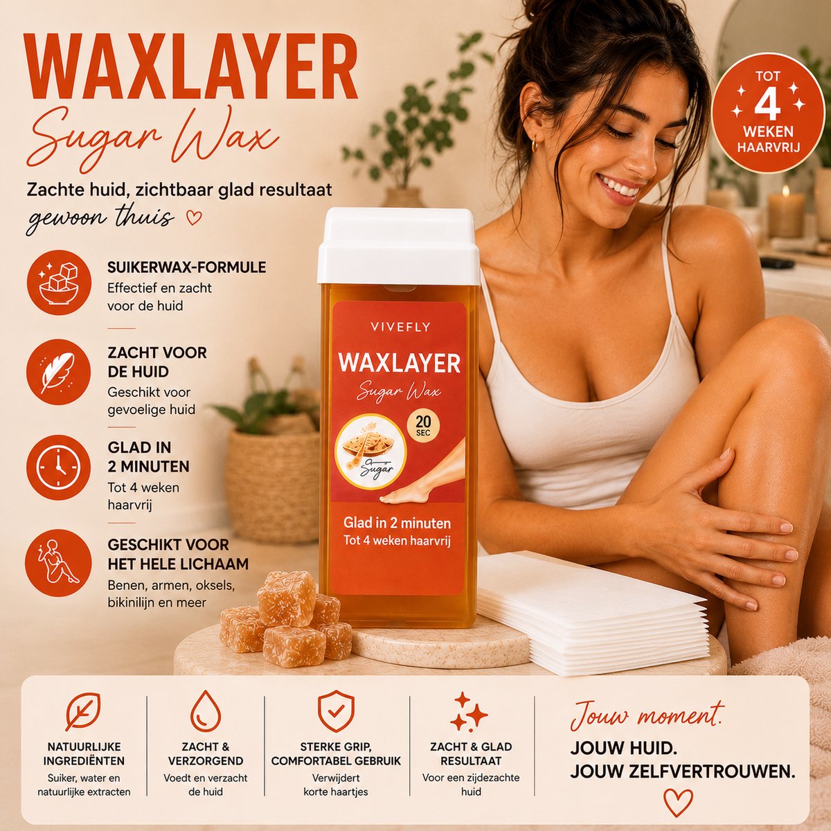 Waxlayer Professionele Wax Roller – Ontharingsroller voor Vrouwen – Voor Lichaam, Gezicht & Bikinilijn – Magnetron Wax – Pijnloze Onth aring met Natuurlijke Hars – Langdurig Gladde Huid - 100ML Waxpatroon — afbeelding 6