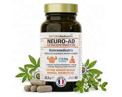 NATURAMedicatrix Neuro-AD Concentratie Capsules - L-Theanine, Bacopa & Magnesium - Vitamine B-complex - Voor Zenuwstelsel & Hersenen, Geheugen & Concentratie - 60 Capsules