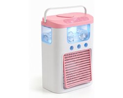 Ventilator - Draagbare luchtkoeler en ventilator - mini airco met 3 snelheden & 3 sproeistanden, 600 ml watertank, RGB-verlichting, oplaadbare mini-tafelventilator(roze)