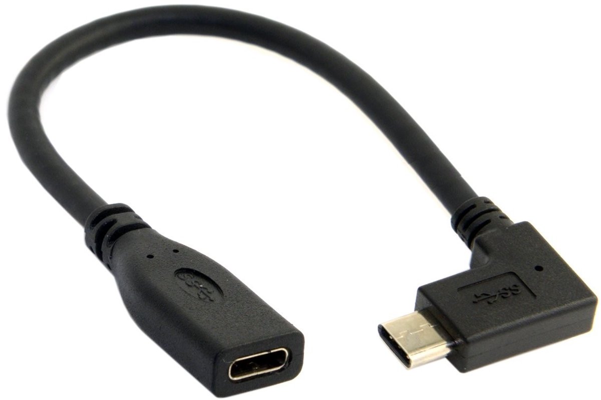 Dailygoods - USB C Verlengkabel - 90 Graden Hoekig - Perfect voor Opladen - 20 cm - Gegevensoverdracht - Ideaal voor Macbook en Tablet - Type C Connec