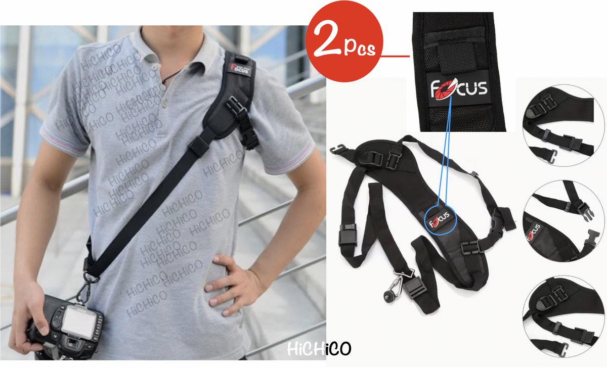 Focus F-1 Verstelbare Camera Strap – Comfortabel - 2Pcs Camerariemen voor DSLR-Camera’s