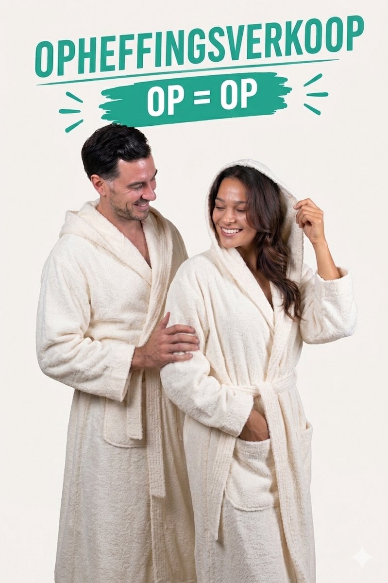 Cozylion Badjas Unisex – Badstof Katoen – Badjas voor Dames & Heren – Met Capuchon en Zakken – Offwhite / Cremé Wit