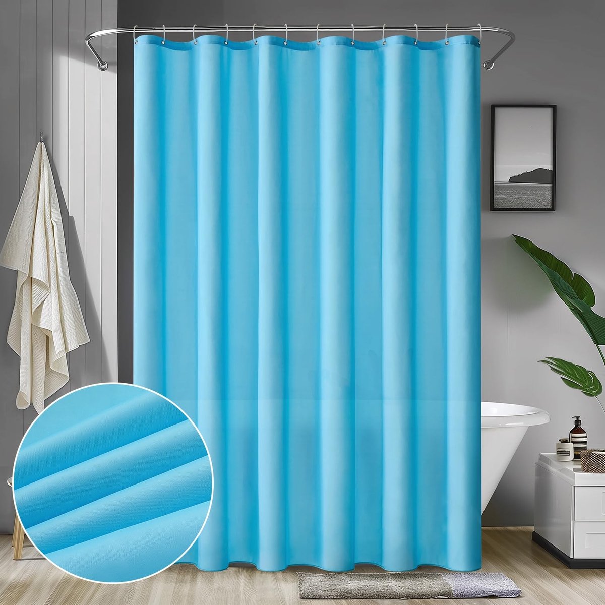 Dailygoods - Douchegordijn - Waterdicht - Schimmelwerend - Lichtblauw - Sneldrogend - Badgordijn voor badkamer - 180 x 200 cm