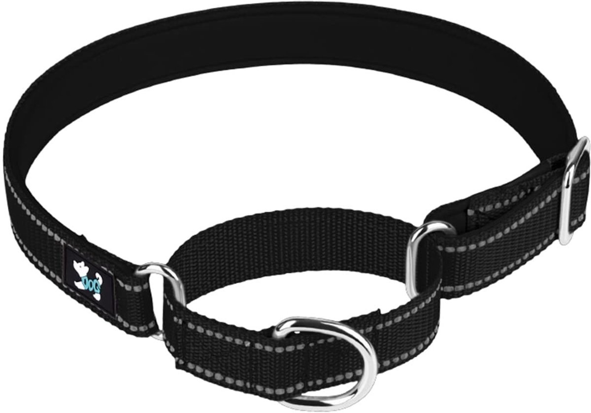 Elzusha - Verstelbare Martingale hondenhalsband - Veiligheidstraining - Zacht en ademend - Zwart - Neopreen gewatteerd - Geschikt voor kleine, midd...