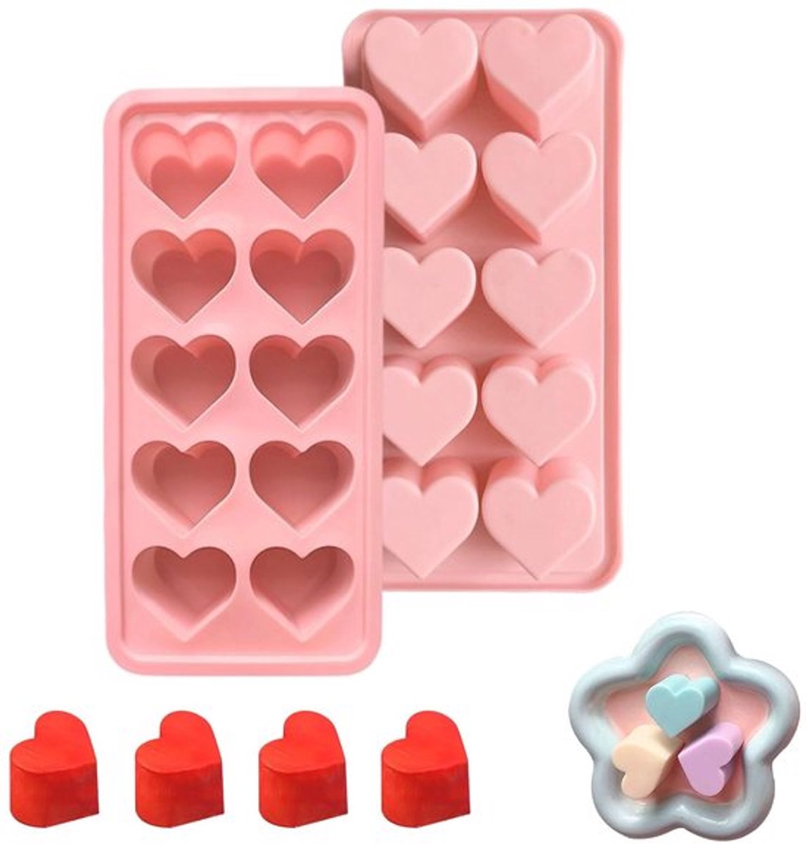 Hartvormige ijsblokjesvormen - siliconen - set van 2 - roze
