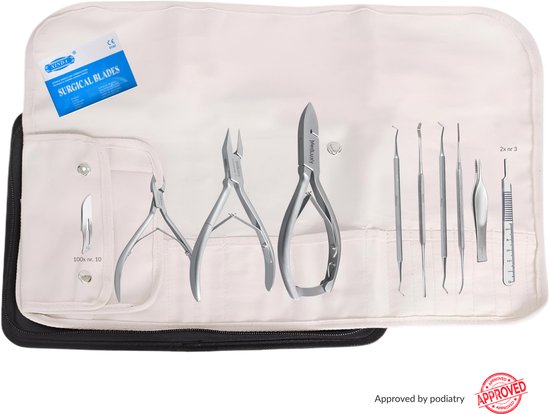 MEDLUXY® - Kit de démarrage de pédicure professionnel - 12 pièces (étui inclus) - INOX - Kit de manucure pédicure avec étui de luxe - Soin des ongles mains et pieds – Pour usage domestique et professionnel