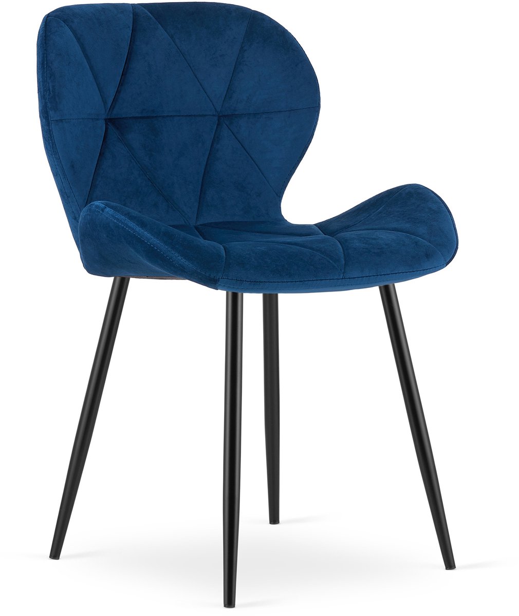 Eetkamerstoel MANGO – Donkerblauw fluweel – Zwarte Metalen poten – Modern design
