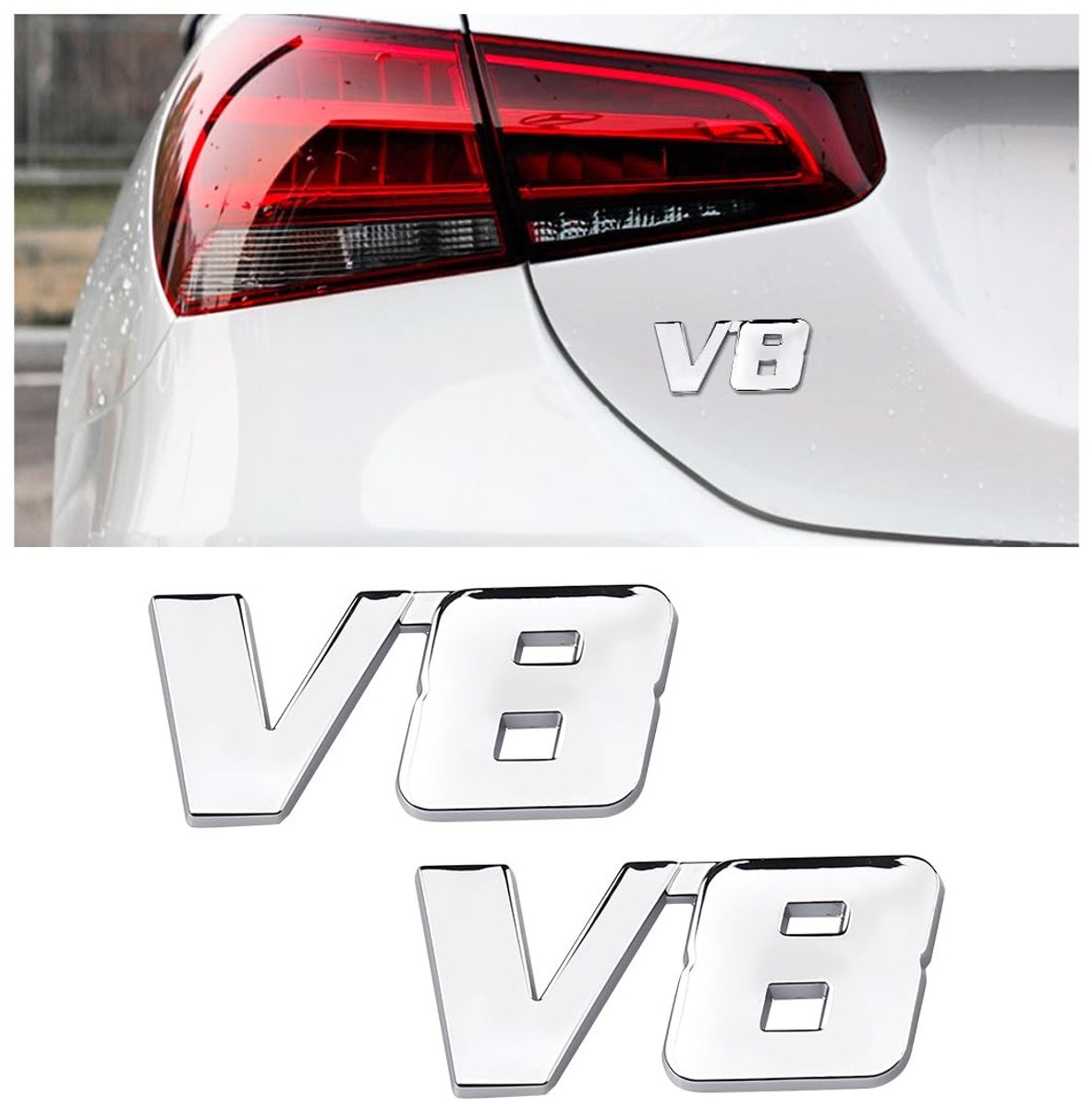 Dailygoods - 3D Embleem Badge - Metalen Autosticker - Hoge Kwaliteit - V8 - Auto Tuning Sticker - Geschikt voor Carrosserie - 2 Stuks