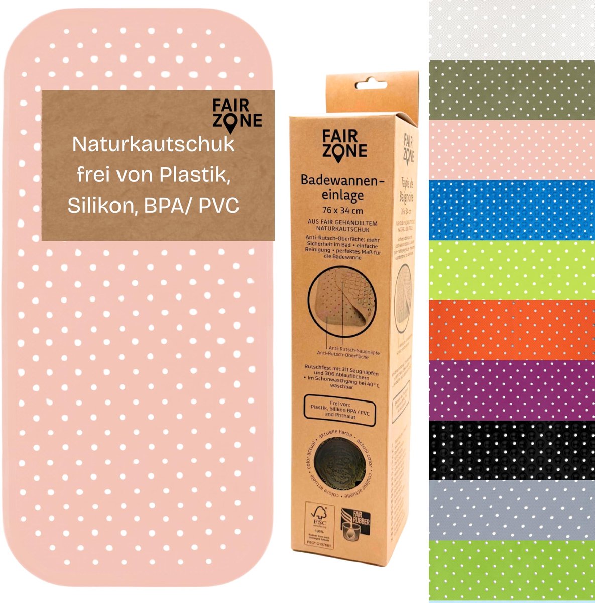 Dailygoods - Badmat - Antislip - Plasticvrij - Roze - Badkuip - Natuurlijk Rubber - 76 x 34 cm - Geschikt voor Badkamers