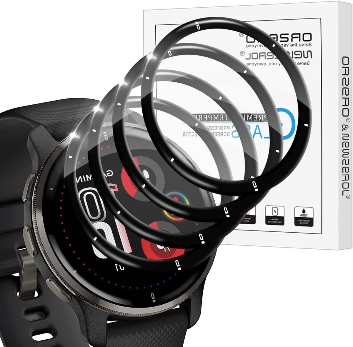 Set van 4 Schermprotectors voor Garmin Venu 2 Plus, 3D Carbon Fiber, Krasbestendig, Bubble-Free en Hoge Resolutie
