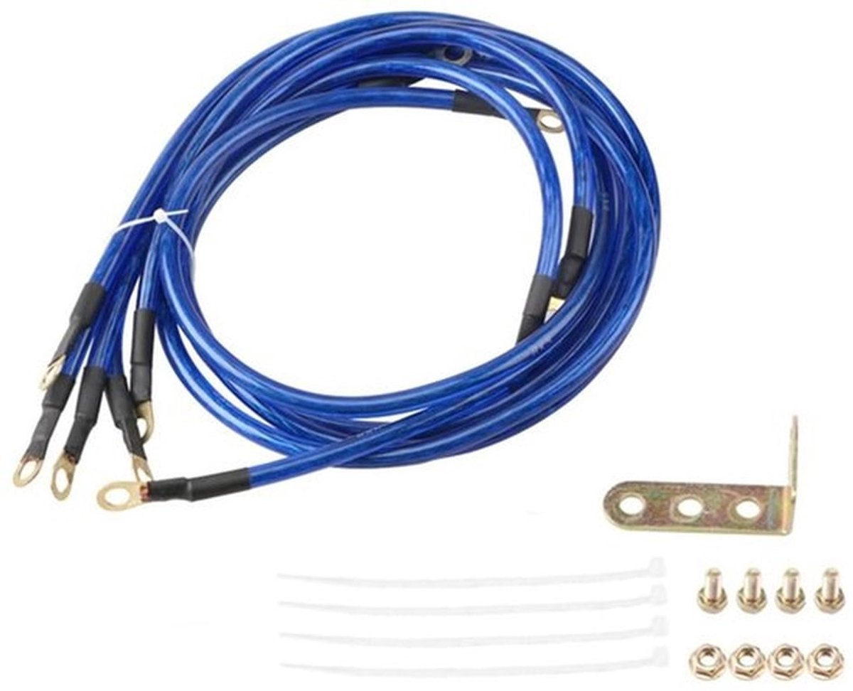 Auto-aardingsset, 5-punts universeel auto-aardingskabelsysteem, aardingskabelset - blauw