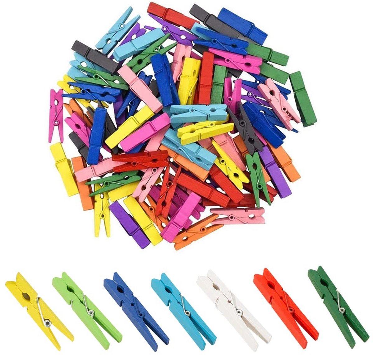 Dailygoods - Mini-houten klemmen - Kleurrijke wasknijpers - Sterk en duurzaam - 100 stuks - Houten fotoclips - Perfect voor decoratie - Veelkleurig