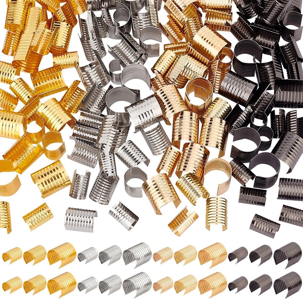 Allecto - Lederen Touw Clips - DIY Craft - 120 Stuks - Goud - Krimpkoord Klem - Geschikt voor Armband en Ketting - 4 Kleuren