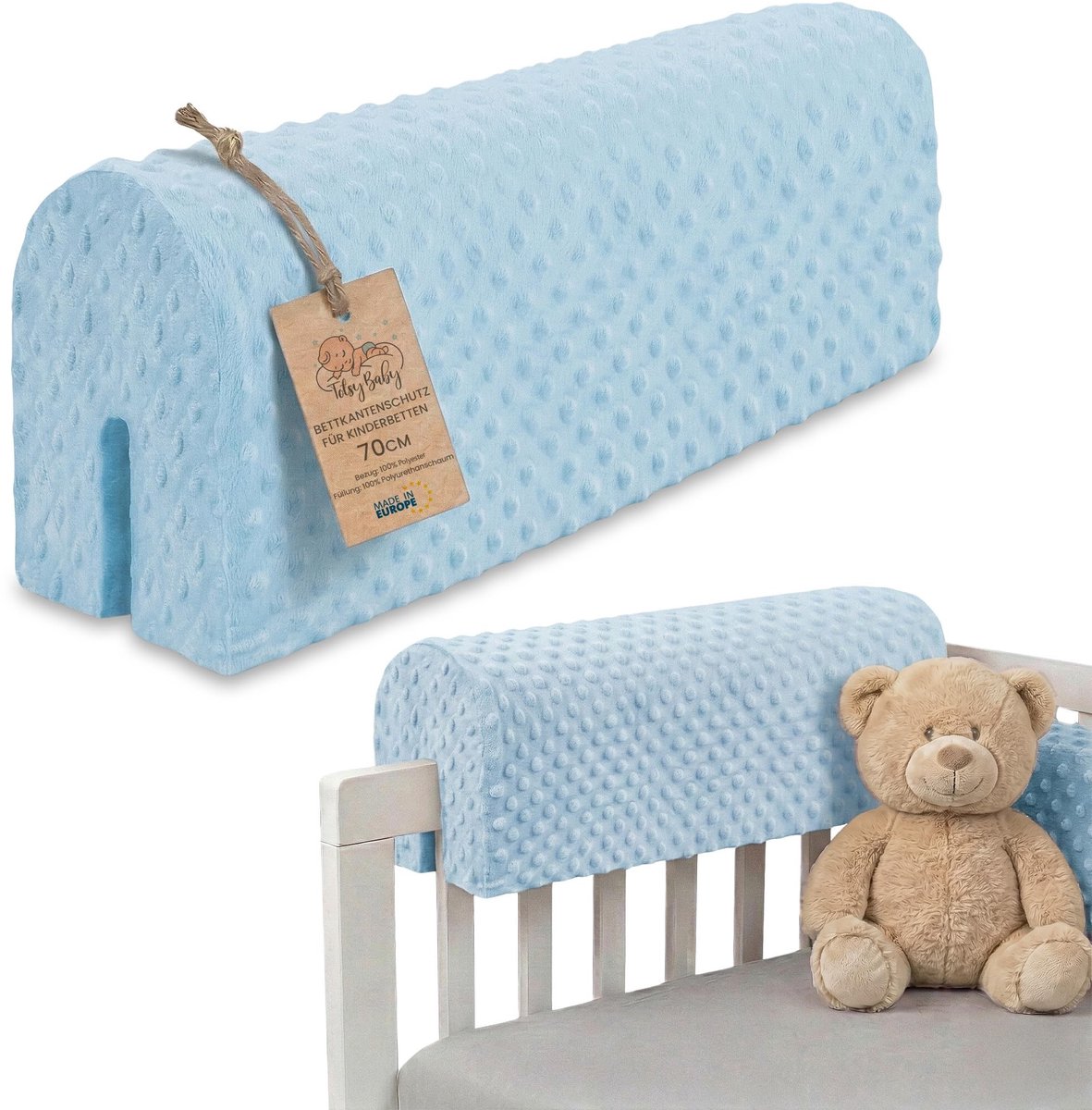 Vlemico - Bedrandbescherming - Valbescherming babybed - Veiligheid voor jouw kleintje - Blauw - Hoesrandbescherming - Ideaal voor kinderbedden - Ge...