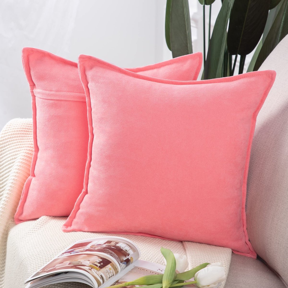 Vlemico - Korte Kussenslopen - Zacht Chenille - Roze - Decoratief Kussenhoes - Ideaal voor Woonkamer en Slaapkamer