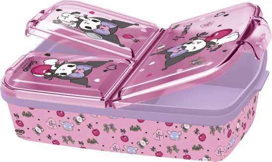 Hello Kitty en Kuromi Kinderlunchbox – Broodtrommel met 4 vakken voor kinderen vanaf 4 jaar - Vaatwasserbestendig & BPA-vrij - Roze