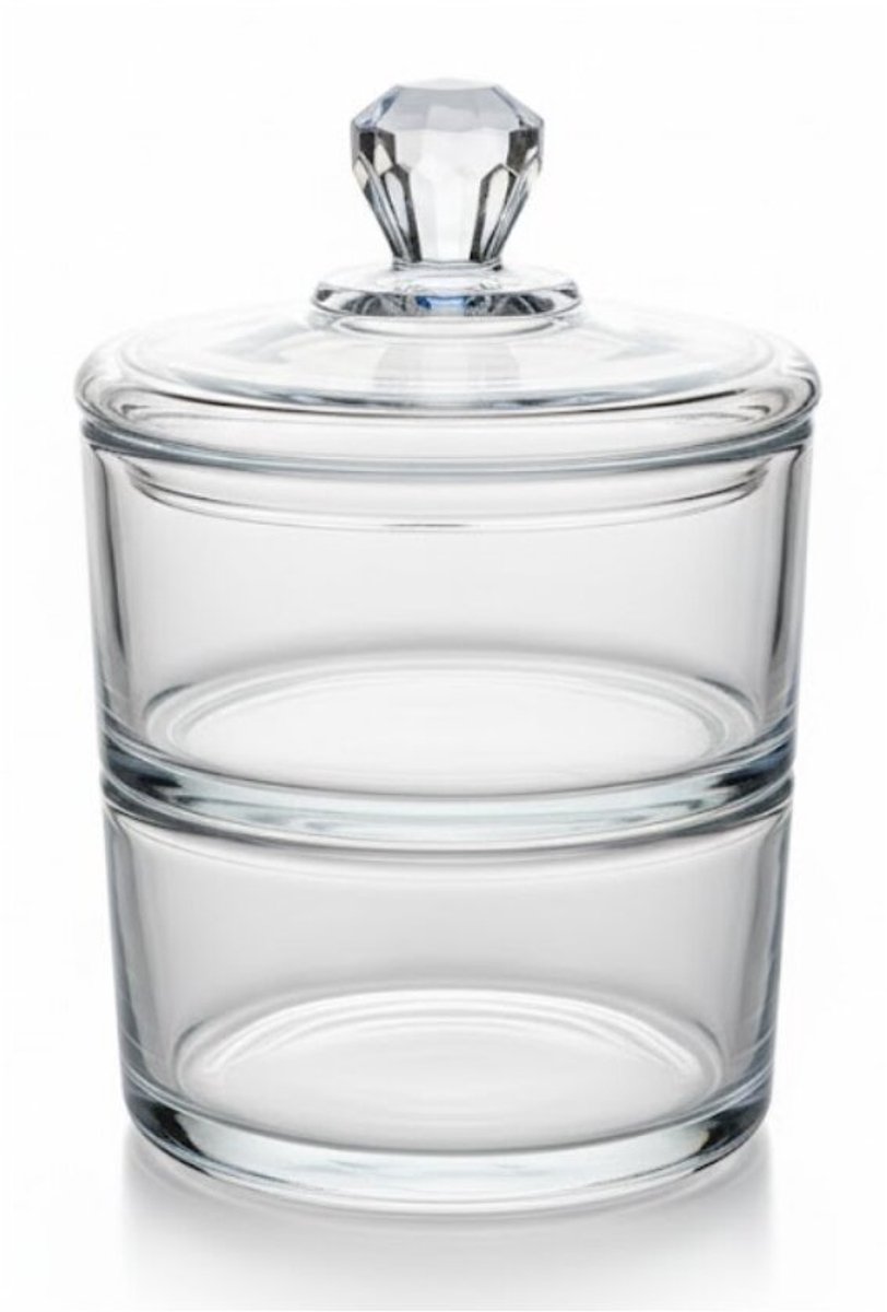 Lirmartur - Diamond bonbonniére - 2 laags glazen voorraadpotten - glazen snoeppotten - met deksel - hoogte 14.5 cm