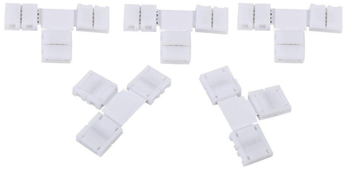 Elzusha - 10 Mm 4-Pins Led-Lintconnector - RGB-Connectoren - 5 Stuks - T-vormig - Voor Ledstrip - Eenvoudig te gebruiken - Geschikt voor binnen en ...