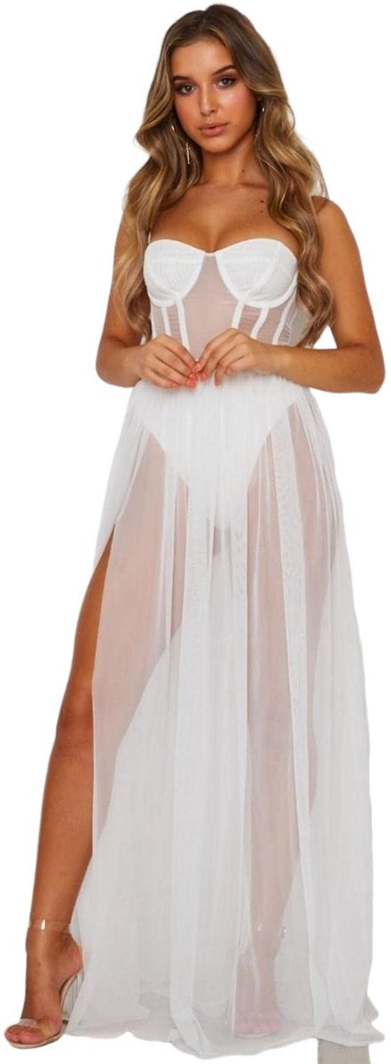 Zeynomax - Lange netjurk - Sexy lingerie - Mouwloos - Transparant - Perfecte figuur - Geschikt voor speciale gelegenheden - Zwart of wit
