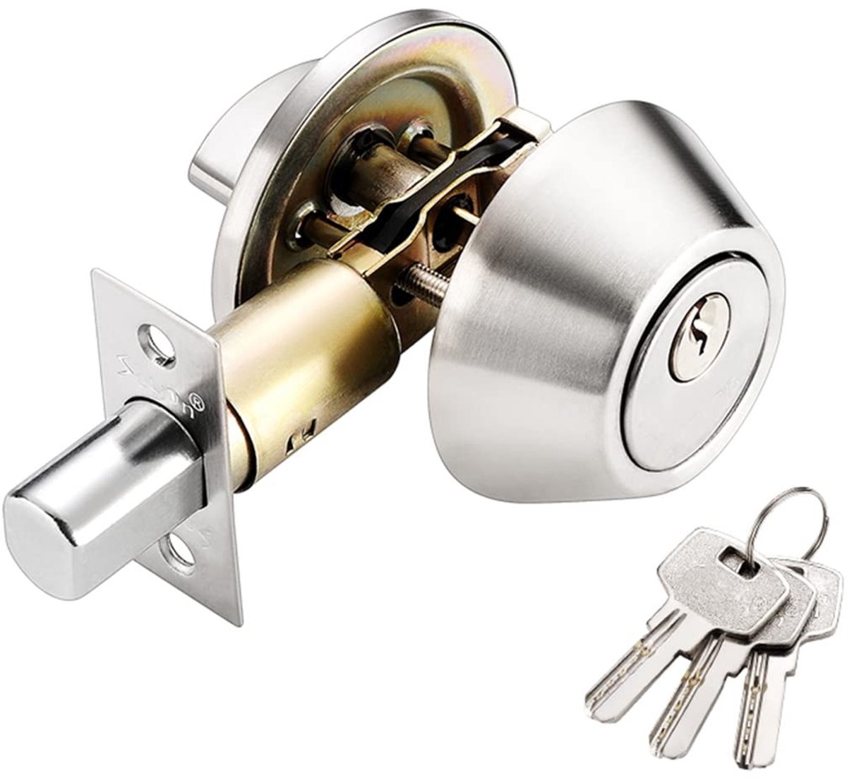Binnenlock met 2 Ingangen, Messing & RVS, Inclusief 3 Sleutels