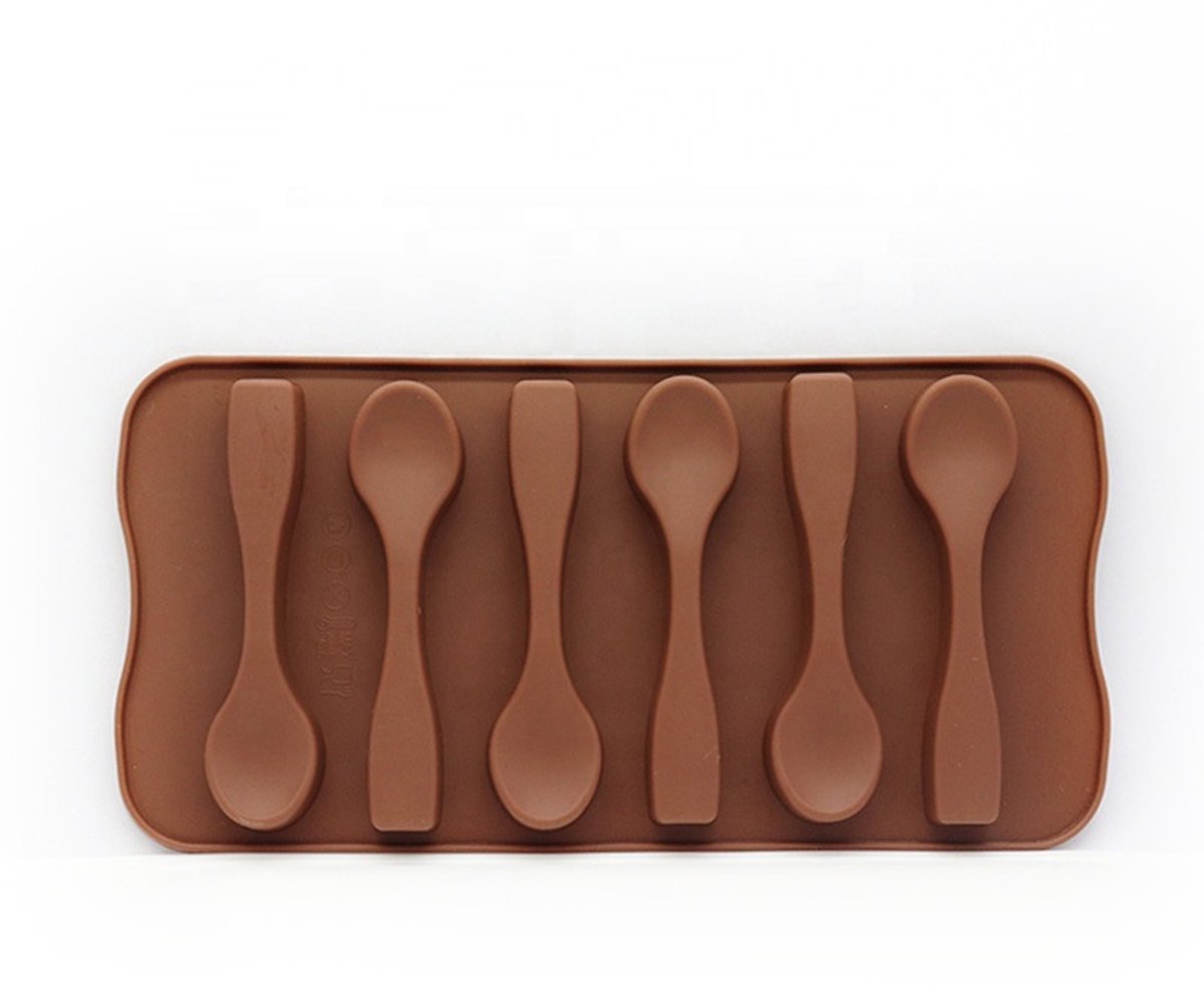 Go Go Gadget - Siliconen lepel vorm - 6 Chocolade lepels - Toetjes - Keuken accessoire - 1 stuk - Bruin