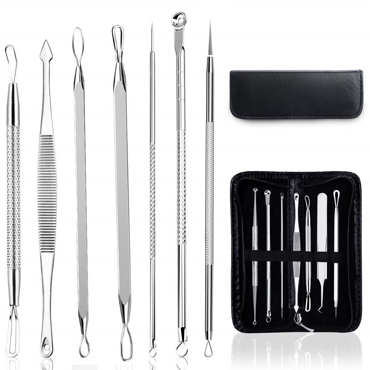 TOVBMUP Comedonenlepel - Acne Scoop - Mee-eters、 acne、 puistjes 、 onzuiverheden hygiënisch verwijderen - set van RVS 7-delig