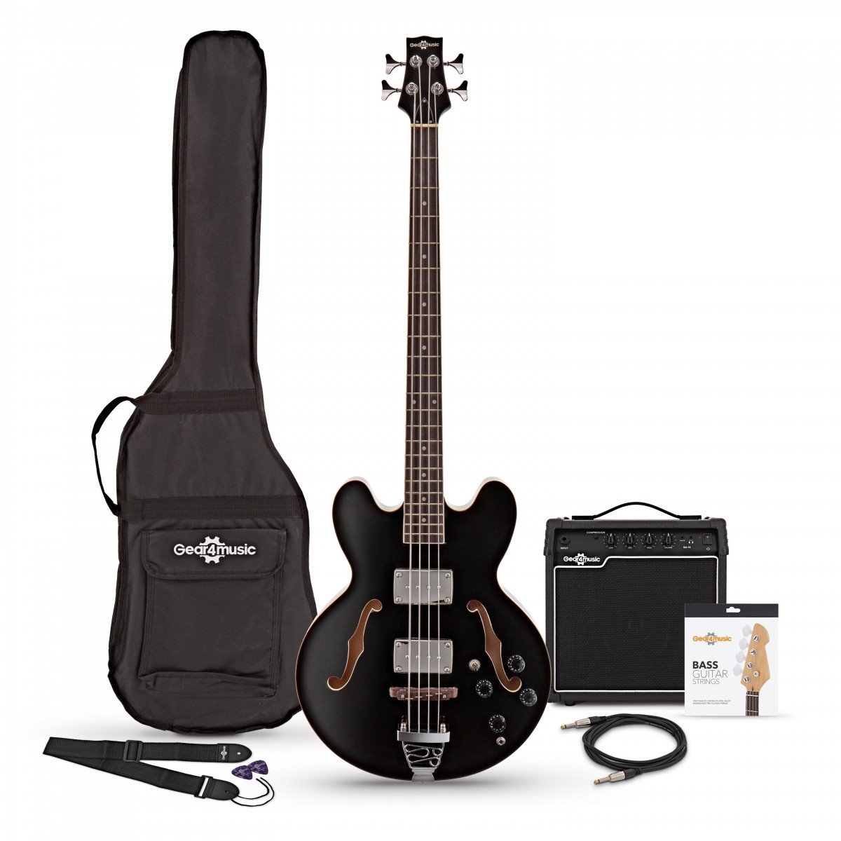 San Francisco Semi-akoestische Basgitaar + SubZero V15B Versterkerpakket, Zwart