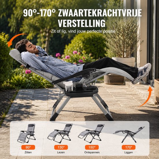 Sello! relaxstoel - tuinstoel - campingstoel - camping - voetensteun - kussen - bekerhouder - verstelbaar 90°-170° - opvouwbaar — afbeelding 5