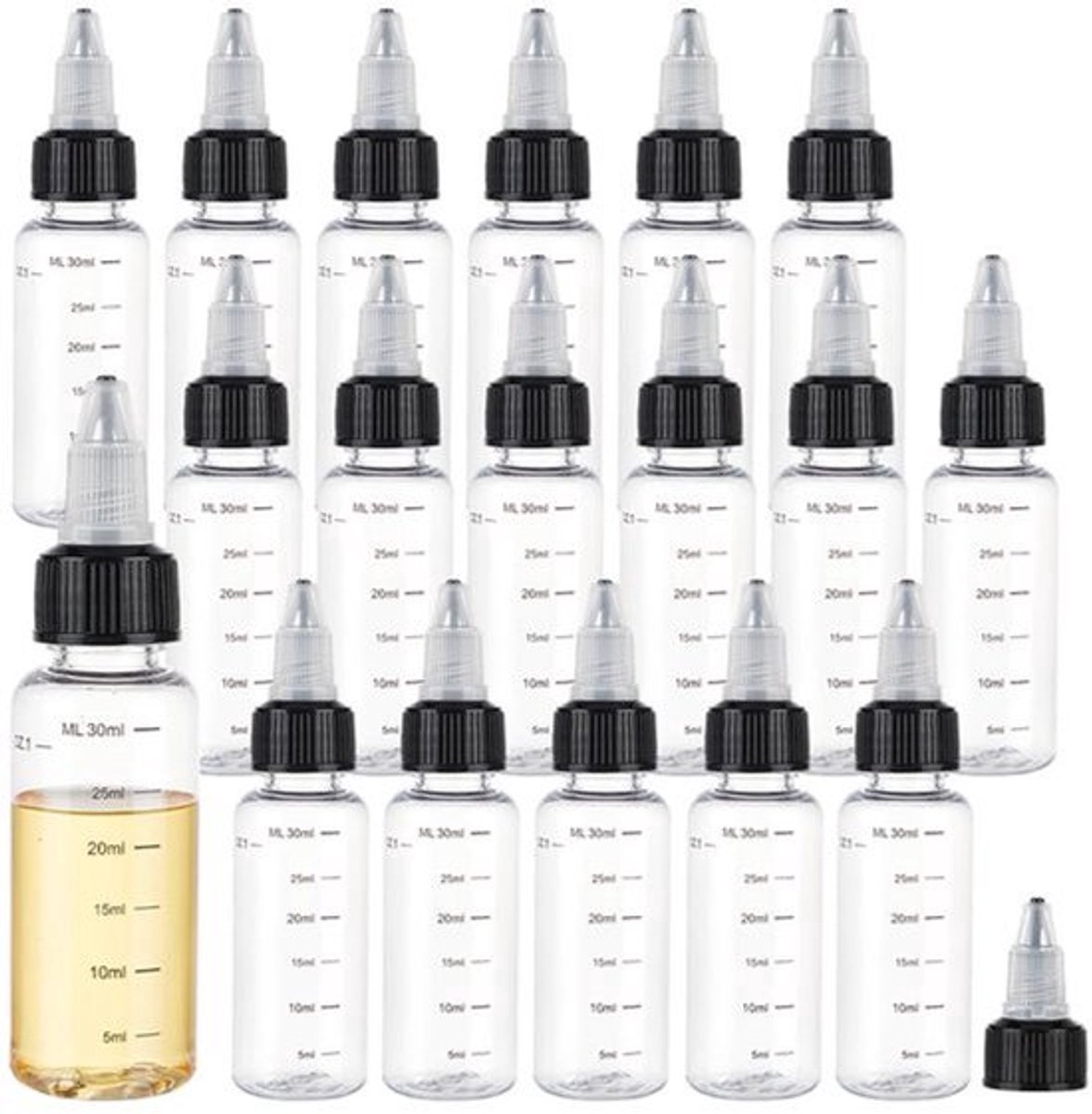 Transparante Plastic Knijpflessen - 30 ml - 18 Stuks met Zwarte Draaidop