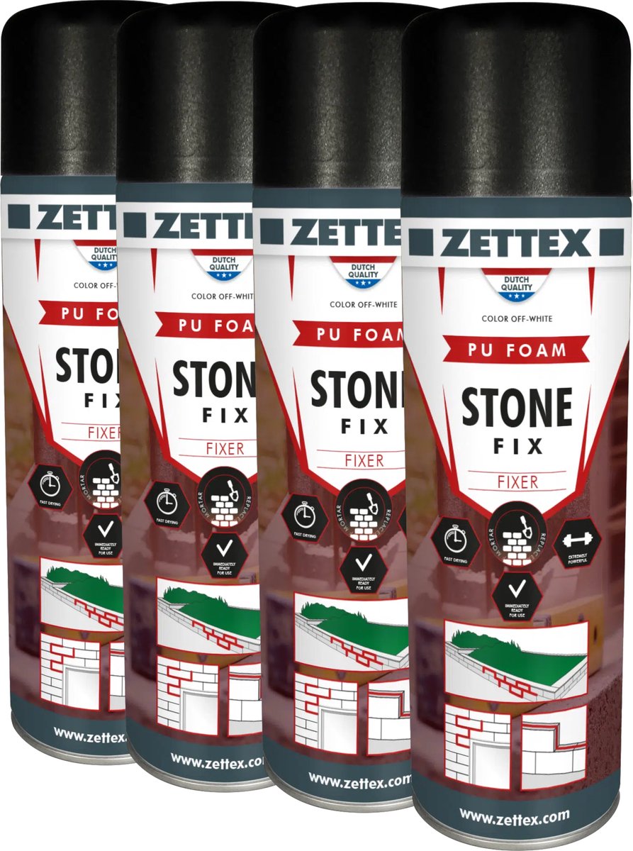 Stonefix HH Steenlijm - PU Blokkenlijm voor Stapelblokken - 4x 500 ml - Binnen & Buiten - Extra sterk - Beige