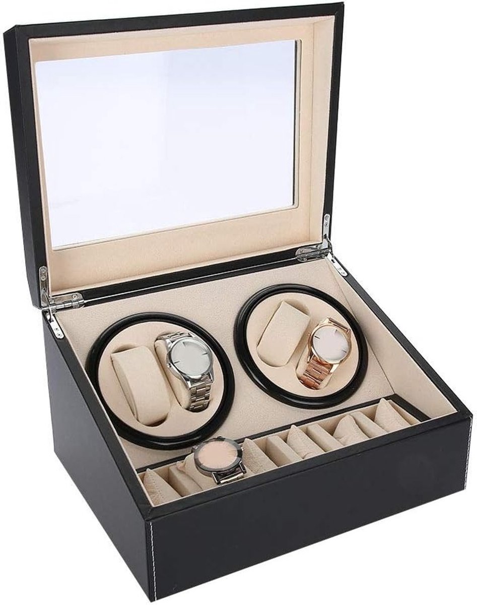 Elektrische Horlogewinder met 4 + 6 Dozen voor Automatische Horloges, Stille Motor, Voor Mannen, Ideaal voor Verzamelaars en Horloge Enthousiastelingen, Afmetingen 31 x 24 x 18 cm